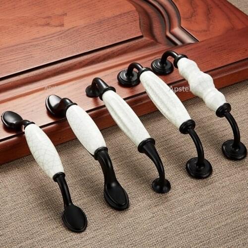 American Style Retro Cabinet Cupboard Hardware Door Furniture Handles Zinc Alloy Ceramic Kitchen Drawer Knobs Black White