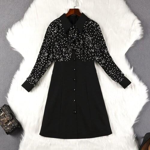 Vintage Autumn Ladies Plus Size Dress Women Mini Dresses Clothes Elegant Long Sleeve Polka Dot Vestidos 10288