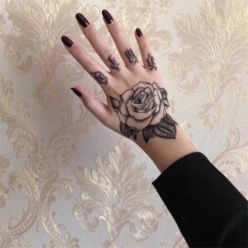 Waterproof Temporary Tattoo Sticker Flower Rose Fake Tatto Flash Tatoo Hand Arm palm finger Back Tato body art for Women Men