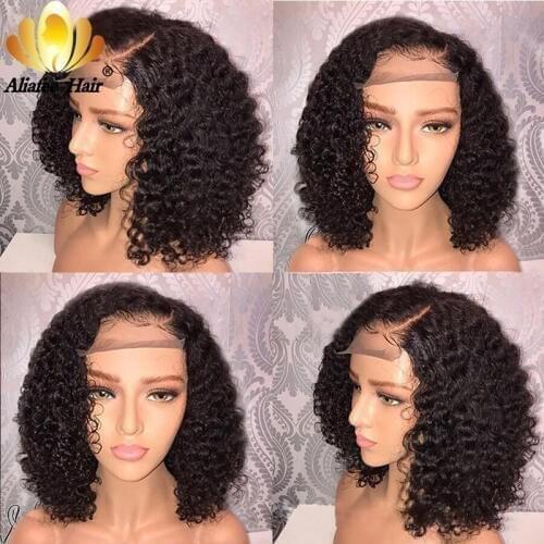 AliAfee Brazilian Jerry Curl Short Bob Lace Front Wigs 13x4 Pre Plucked Human Hair Wigs 150% Density Pixie Cut Wig Remy Hair