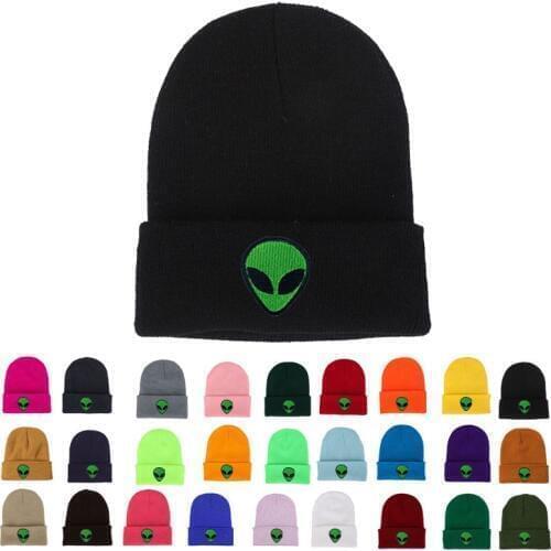 Cute Knitted Green Alien Hat Bonnet Alien Beanie Beanie for Women Embroidery Hat Embroidery Embroidered Beanie Embroidery Men
