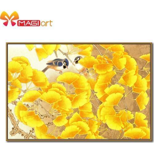 Cross stitch kits Embroidery needlework sets 11CT water soluble canvas patterns 14CT Chinese Style Golden branch-NCMA056