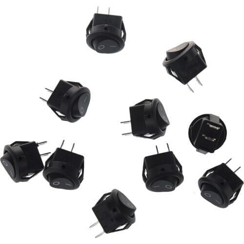 Top quality 10pcsx AC 3A/250V 6A/125V ON-OFF I/O SPST 2 Pin Snap in Round Boat Rocker Switch
