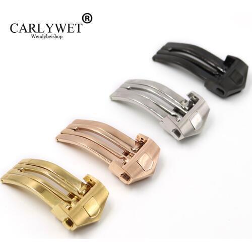 CARLYWET 18mm Silver Color Stainless Steel Watch Band Deployment Clasp For Less 2mm Rubber Leather Strap Belt For Tag Heuer