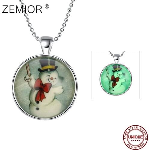 ZEMIOR Women Necklace Zinc Alloy Silver Plated Round Glass Shine Snowman Cute Christmas Gift For Friends Fashion Jewelry