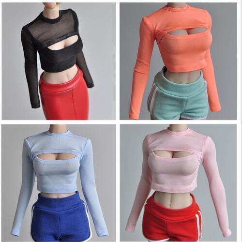 1/6 Scale Female Model Accessories Clothes for 12'' tbl Plastic Coated Female Body ph Open Chest T-shirt Short Bottoming Shirt