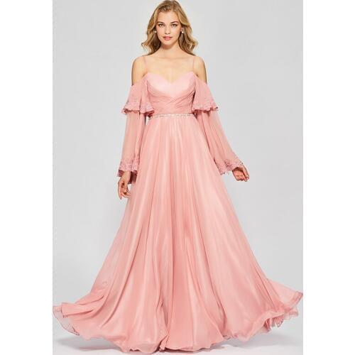 Tanpell long prom dresses bright dark pink full sleeves floor length a line dress women spaghetti straps party custom prom gown