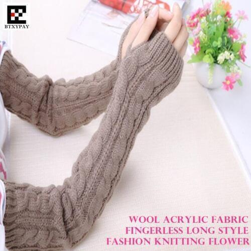 Winter Warm Women & Girls Long Style Gloves,Fashion Wild Wool Knitted Twist Pattern Fingerless Half Finger Gloves Arm Sleeves