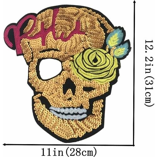 31 x 28 cm Pretty Skeleton Sequined Patches for Clothes Skull Head Sequins Embroidery Appliques DIY Sewing Garment Accessories