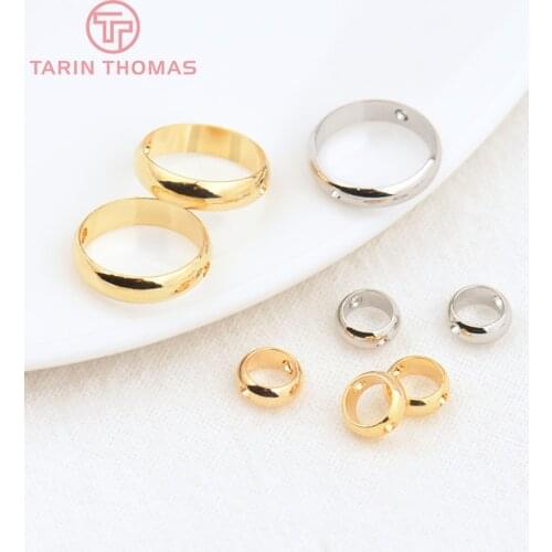 10PCS 6MM 8MM 9MM 12MM 24K Gold Color Plated Brass Beads Circles Round Can Through Beads Diy Jewelry Accessories