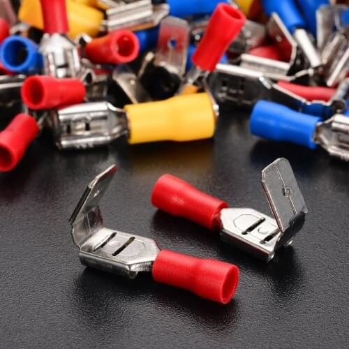 100pcs 10-22AWG Insulated Piggyback Spade Crimp Electrical Red Blue Yellow Piggyback Terminals Connectors Assorted Kit