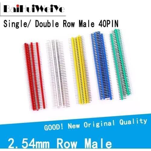 20PCS/LOT 2.54mm Single Row Male Double Row Male 40PIN 1*40P Breakable Pin Header Connector Strip PCB Socket Board Pin Header