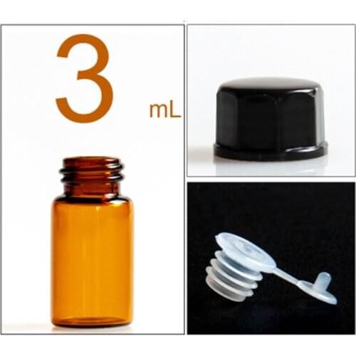200pcs/lot 3ML Glass Sealed Cap Brown Color Essential Oil Glass Bottle Sealed Plug Mini Glass Bottle Empty Cosmetic Containers