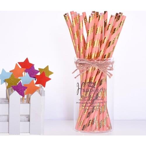 25pcs Creative Cake Topper Flamingo Drinking Paper Straws for Baby Shower Bachelor Party Children Birthday Party DIY Decorations