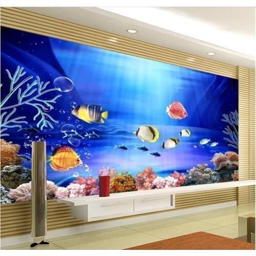 Custom photo 3d room wallpaper Non-woven mural Blue ocean fish decoration painting 3d wall murals wallpaper for walls 3 d
