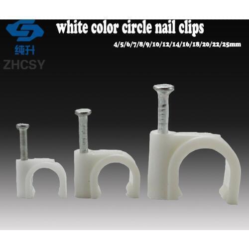 500pcs/pack whitePE Plastic 4/6/8/10/12/12/14mm Circle Cable Clip C Shaped High Carbon Steel Nails Cable clips Wire Wall holder
