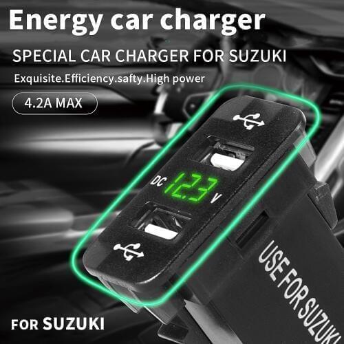 Dual USB Car Charger 4.2A For SUZUKI Mobile Phone Charger Cables Adapters Sockets Power Adapter Voltmeter