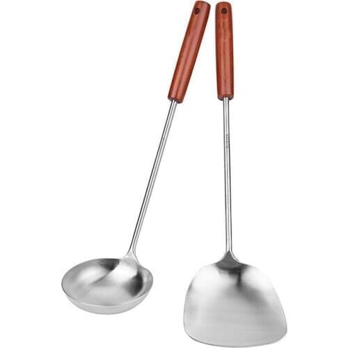 Big long spatula shovel chef cooking cocina utensilios blade Kitchen Utensil Wooden Handle Stainless Steel Turner Soup Spoon wok