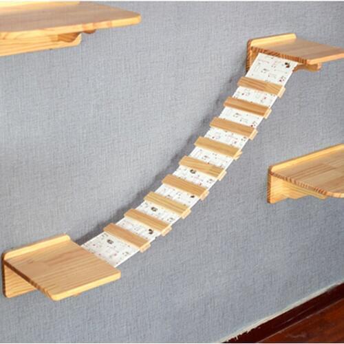 Cat Wood Hanging Platform Nest With Ladder Kitten Jumping Climbing Scratching Frame Pet Toys Wall Mounted Cat House HW171