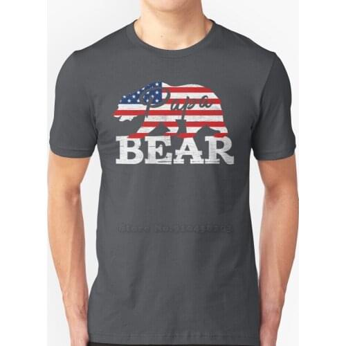 Papa Bear In American Flag Short Sleeves T-Shirt Men Fashion Summer Tops 100％ Cotton Funny Tee Shirt Papa Bear Fathers Day For