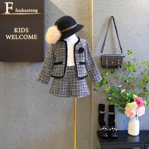 2020 Girls Classic Plaid Clothing Set Cardigan Jackets+shorts Baby Girl Kids Elegant 2pcs Suits Children Spring Autumn Clothes