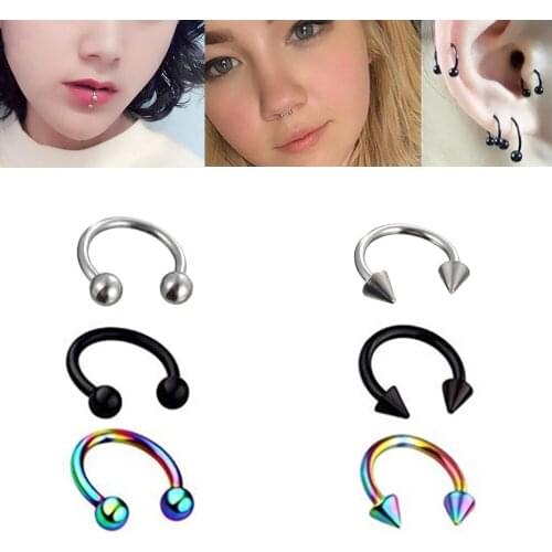 5PCS Cone Spike Horseshoe Lip Piercing Nose Ring Stainless Steel Labret Nipple Hoops Nose Septum Eyebrow Piercing Body Jewelry