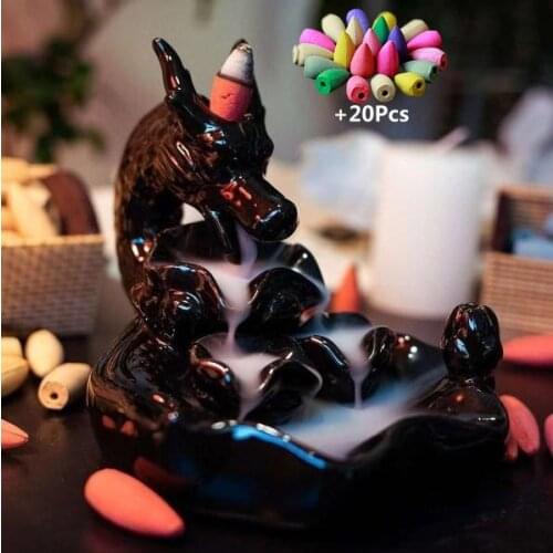 +20Pcs Incense Cones Ceramic Handicrafts Dragon Burner Handmade Incense Burner Waterfall Backflow Incense Censer Holder