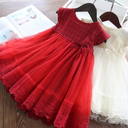 Red Mesh Dress with Bowknot for Girls Toddler Summer Kids Princess Floral Party Clothes Kids Dresses for Girls Festival Gift