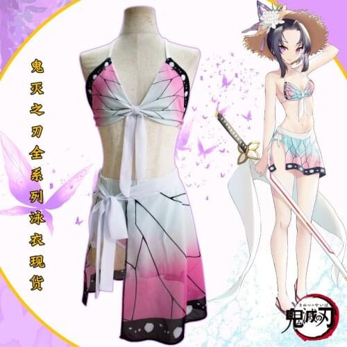 Takerlama Kochou Shinobu Swimsuit Demon Slayer:Kimetsu No Yaiba Woman Two Piece Bikini Beach Swimwear Cover Up Bathing Suit