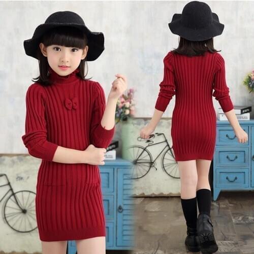 New 2020 Autumn Winter Kids Girls Knitted Sweater Baby Turtleneck Long Sleeve Sweater For Teen Girls Wear Warm Clothing W827
