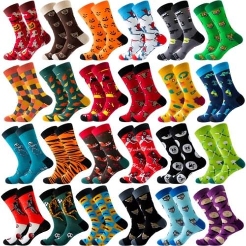 New Colorful Mens Hip hop Cool Socks combed cotton Animal astronaut geometric womens Long socks Halloween business dress