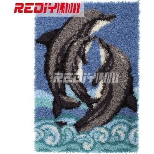 New Latch Hook Rug Kits DIY Needlework Unfinished Crocheting Rug Yarn Cushion Mat Embroidery Carpet Rug Dolphin Love Home Decor