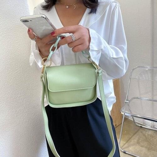 Solid Color Small PU Leather Crossbody Bags For Women 2020 Summer Acrylic Chain Designer Lady Travel Shoulder Messenger Handbags