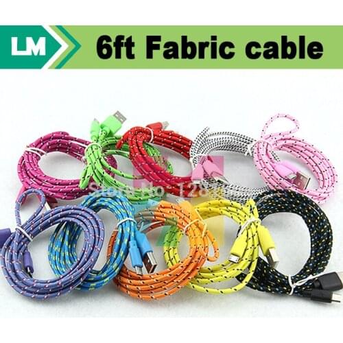 Wholesale 2M 6FT Fabric Nylon Braided Micro 5pin V8 USB Cable For Blackberry for HTC for Samsung Cloth braided cable 1000pcs/lot