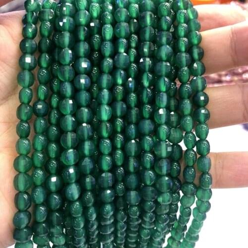 Wholesale 2strings Natural Green Agates Faceted Beads 3x6mm Faceted Bean Coin Beads For jewelry DIY 15.5"/string