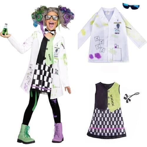 3-14Y Children Cosplay Mad Scientist Costume For Kids Boys Girls Halloween Carnival Party Stage Performance Clothes C50C97