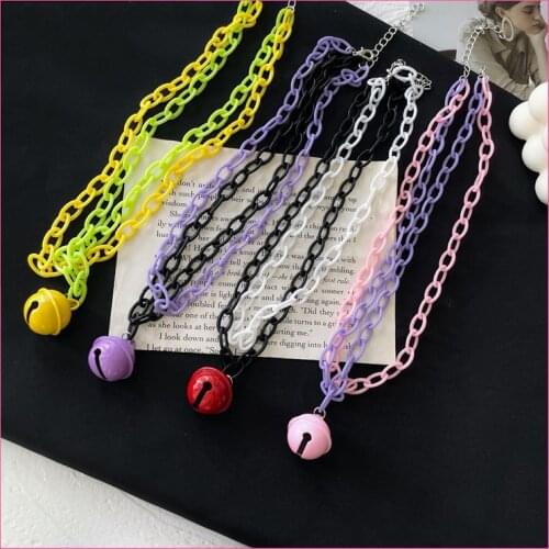 Harajuku Colorful Acrylic Little Bell Pendant Necklace Fashion Cool Choker Women Men Sweet Couple Vintage Choker Jewelry Gift