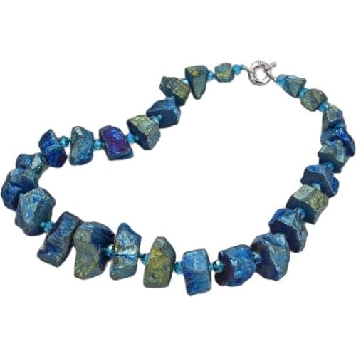 GG Jewelry 21" Blue Titanium Crystal Quartz Rough Nugget Necklace