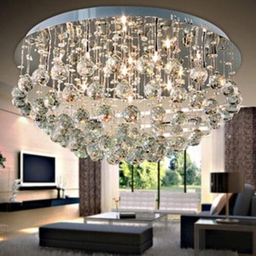 LED Living Room Circular Dia 60/80/100cm K9 Crystal Ceiling Lights Stainless Steel Lampbase Taransparent Color For Bedroom