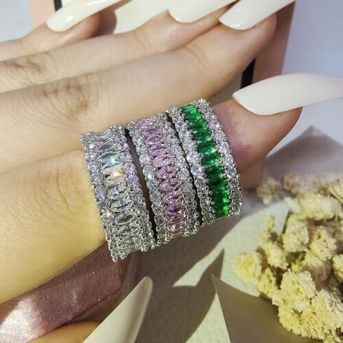 Luxury Green Pink Marquise Cut 925 Sterling Silver Eternity Band Rin for Women Anniversary Party Gift Jewelry Wholesaler R5579