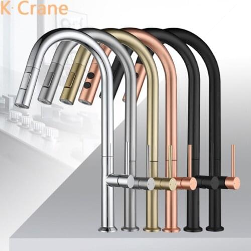Rose Gold Kitchen Faucet Sink Hot Cold Mixer Flexible Crane SUS304 Stainless Steel Pull Down Tap Deck Mount Retractable Kraan