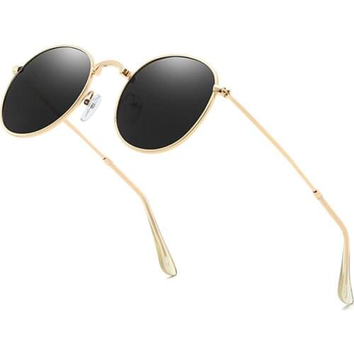 Classic Vintage Round Polarized Sunglasses Men Brand Designer Polaroid Sun Glasses Women Metal Frame Black Lens Eyewear Driving