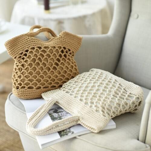 Straw woven bag beach bag hand held solid cotton thread hand hook hand woven bag chaosen style