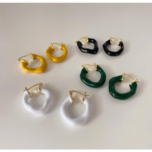 SRCOI Multicolor Enamel Irregular Oval Hoop Earrings Summer Candy Color Drip Glaze Vintage Metal Geometric Earrings For Women