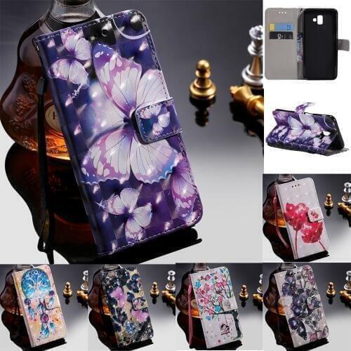 Sunjolly for Samsung J6 Plus Phone Case 3D Flip Wallet Cover coque for Samsung Galaxy J6 Plus 2018 J610F J610 SM-J610F Luxury