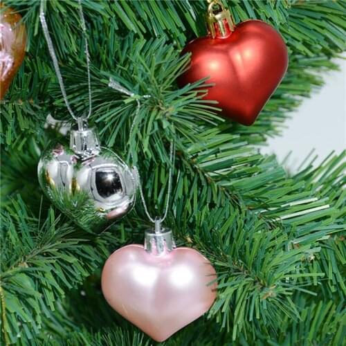 Decorations Hanging Heart Shape Ornament Red Gold Silver Christmas Balls Ornament Decorations Plastic 12Pcs New