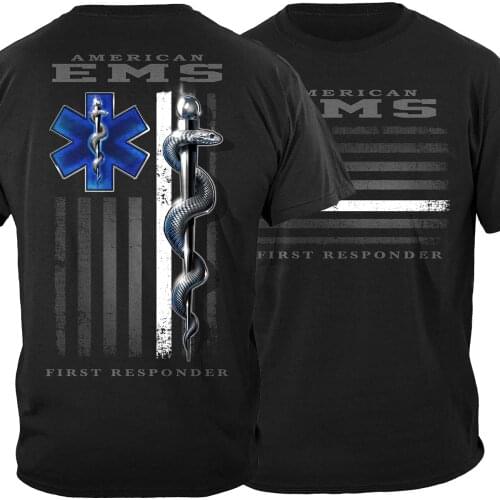 Unique American EMS First Responder Caduceus Star of Life Flag T-Shirt. Summer Cotton O-Neck Short Sleeve Mens T Shirt New S-3XL