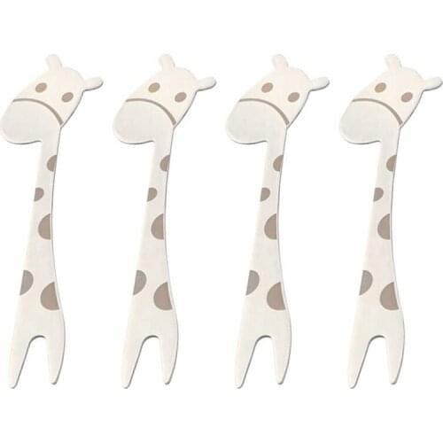 4-Piece Stainless Steel Giraffe Fork Fruit Cake Dessert Fork Two-Tooth Fork