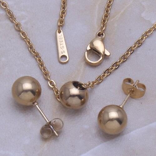 High Quality Fashion Jewelry Stainless Steel Round Ball Pendant Necklace & Earrings Set For Woman Jewels Store SE109001-1