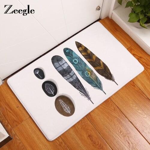 Zeegle Feathers Door Mats Flannle Carpet In the Living Room Bedside Mat For Bedroom Non-slip Bathroom Toilet Rugs